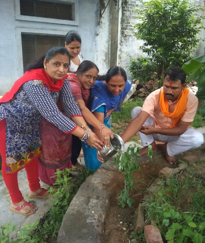 प्राईमरी स्कूल रादौर में पौधारोपण करती नगरपार्षद डॉ प्रीत गर्ग व अन्य। 